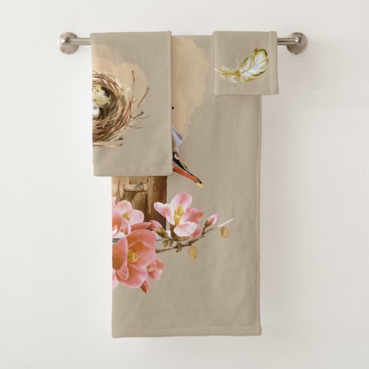 シダーワックスバードハウスフラワーズネストフェザーブラウン バスタオルセット (インサイチュ)