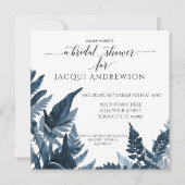 シダ植物ブライダルシャワーコーンフラワースカイブルー 招待状 (正面)