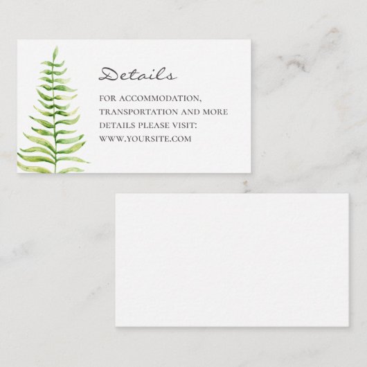 シダ結婚の詳細。水彩森林植物学 エンクロージャーカード (正面/裏面)