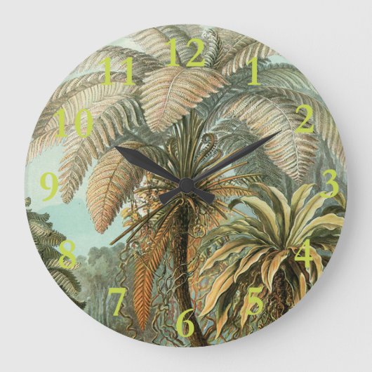 シダ ヤシの木 アンティーク 植物学 シダ アート ラージ壁時計 (正面)