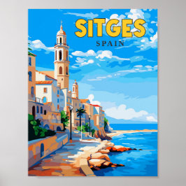 シチェススペインヴィンテージ旅行イラストレーション ポスター