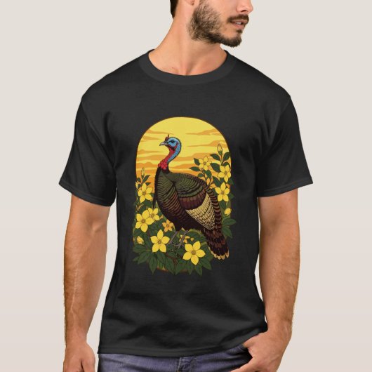 シチヘンゲとウィルドターキーの花のイラスト Tシャツ (正面)