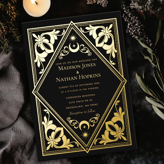 シチュアルアールヌーボータロット結婚ゴシック 箔招待状