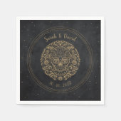 シチュアルブラック金ゴールドフローラスカルゴシック スタンダードカクテルナプキン (正面)