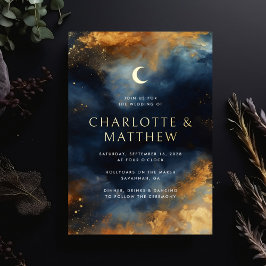 シチュアル抽象芸術ブルーゴールデン結婚ムーン 箔招待状