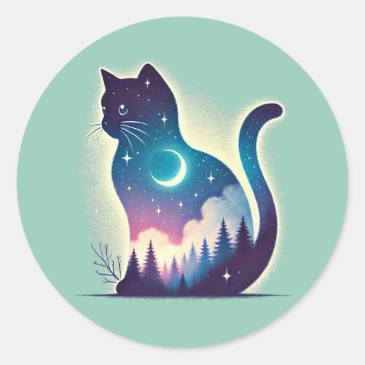 シチュアル猫 – Dreamy Double Exposure Artシール ラウンドシール (正面)