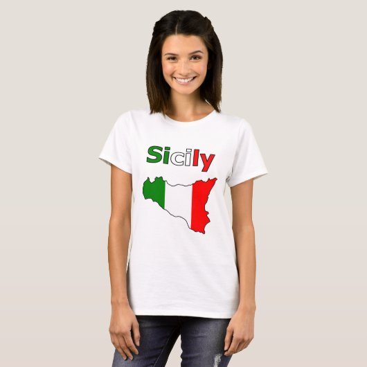 シチリアと旗の色イタリアンの地図 Tシャツ (正面フル)