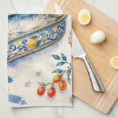 シチリアのイワシの水彩画 キッチンタオル (四つ折り)