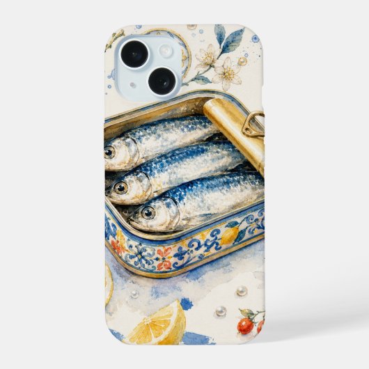 シチリアのイワシの水彩画 iPhone 15ケース (裏面)