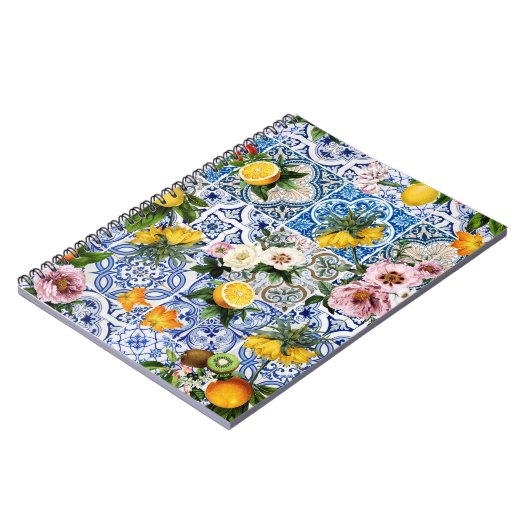 シチリアのスタイルのタイルで、花とレモンが付きます  ノートブック (左側)