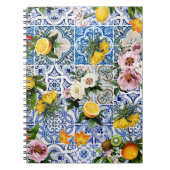 シチリアのスタイルのタイルで、花とレモンが付きます  ノートブック (正面)