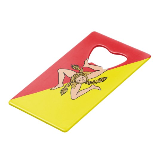 シチリアのステンレス鋼ボトルオープナー国旗 クレジットカード栓抜き (正面アングル)