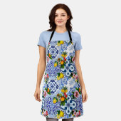 シチリアのタイル，マジョリカ，レモン，柑橘類 エプロン (着用した状態)