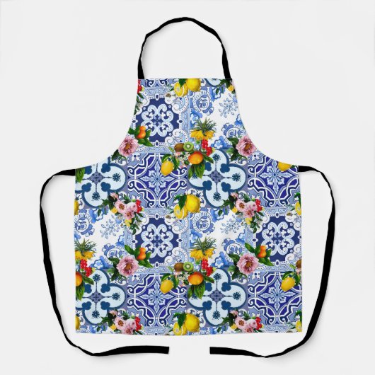 シチリアのタイル，マジョリカ，レモン，柑橘類 エプロン (正面)