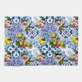 シチリアのタイル，マジョリカ，レモン，柑橘類 キッチンタオル (横)