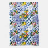 シチリアのタイル，マジョリカ，レモン，柑橘類 キッチンタオル (縦)