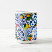 シチリアのタイル，マジョリカ，レモン，柑橘類 コーヒーマグカップ (中央)