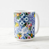 シチリアのタイル，マジョリカ，レモン，柑橘類 コーヒーマグカップ (正面右)