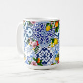 シチリアのタイル，マジョリカ，レモン，柑橘類 コーヒーマグカップ (正面左)