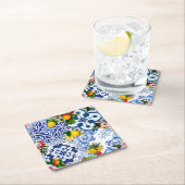 シチリアのタイル，マジョリカ，レモン，柑橘類 スクエアペーパーコースター (インサイチュ)