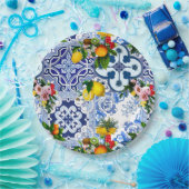 シチリアのタイル，マジョリカ，レモン，柑橘類 ペーパープレート (パーティー)