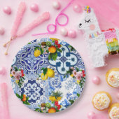 シチリアのタイル，マジョリカ，レモン，柑橘類 ペーパープレート (パーティー)