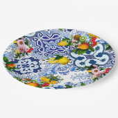 シチリアのタイル，マジョリカ，レモン，柑橘類 ペーパープレート (アングル)