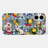 シチリアのレモンと花のヴィンテージタイルのパターン Case-Mate iPhoneケース (裏面 (横))