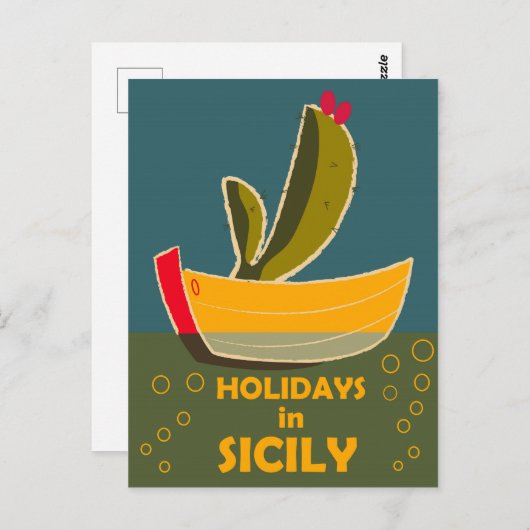シチリアの休日，イタリア，ヴィンテージ旅行 ポストカード (正面/裏面)