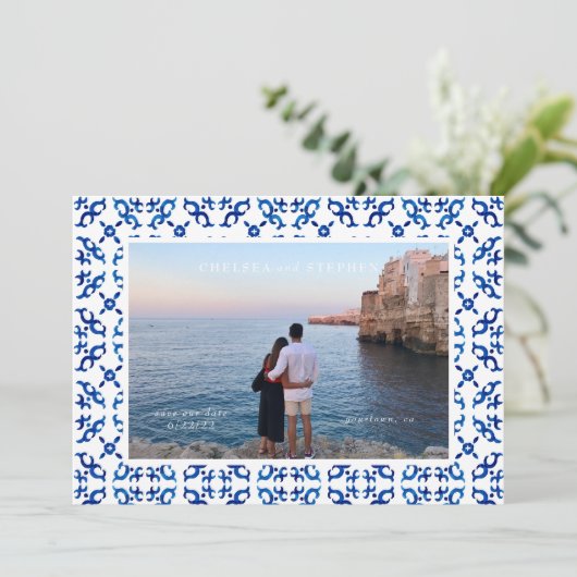 シチリアの夏のレモン メディテレーニアンタイル セーブザデート (スタンド正面)