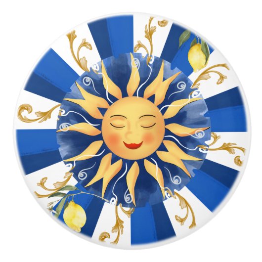 シチリアの太陽、マジョリカ、レモン、 セラミックノブ (正面)