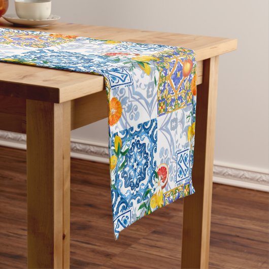 シチリアの太陽、レモン、マジョリカ、 ショートテーブルランナー (インサイチュ)
