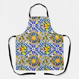 シチリアの太陽、レモン、地中海のタイル、 エプロン