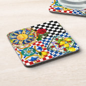 シチリアの太陽、レモン、地中海のタイル、 コースター (左側)