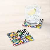 シチリアの太陽、レモン、地中海のタイル、 スクエアペーパーコースター (インサイチュ)