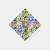 シチリアの太陽、レモン、地中海のタイル、 スタンダードカクテルナプキン (角)