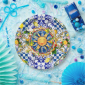 シチリアの太陽、レモン、地中海のタイル、 ペーパープレート (パーティー)