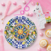 シチリアの太陽、レモン、地中海のタイル、 ペーパープレート (パーティー)