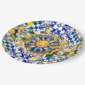 シチリアの太陽、レモン、地中海のタイル、 ペーパープレート (アングル)