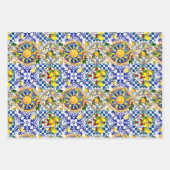 シチリアの太陽、半月、レモン、地中海のタイル、 ラッピングペーパーシート (正面)