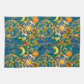 シチリアの太陽、半月、夏、マジョリカ、レモンアート、 キッチンタオル (横)