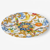 シチリアの太陽、半月、夏、マジョリカ、レモン、 ペーパープレート (アングル)