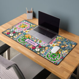 シチリアの柑橘類の花のタイル ブルー ピンク モダン デスクマット