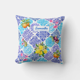 シチリアの柑橘類フローラ地中海のアズレホのタイル クッション