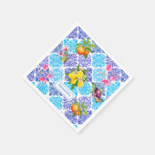 シチリアの柑橘類フローラ地中海のアズレホのタイル スタンダードカクテルナプキン (角)