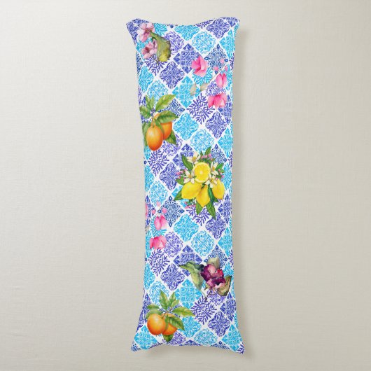 シチリアの柑橘類フローラ地中海のアズレホのタイル ボディピロー (正面縦)