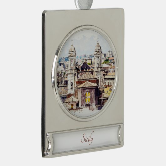 シチリアの水の色絵画の風景オーナメント シルバープレートバナーオーナメント (右)