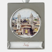 シチリアの水の色絵画の風景オーナメント シルバープレートバナーオーナメント (正面)