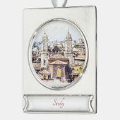 シチリアの水の色絵画の風景オーナメント シルバープレートバナーオーナメント (左)