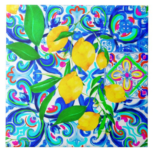 シチリアの瓦，レモン，モザイク，マジョリカ， タイル (正面)